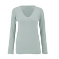 thumbnail image 4 of Bovemsi Women's V Neck Sweater Long Sleeved Solid Color Pullover with A Base Shirt Spring and Autumn Loose Sweater Top, Green Summer Women's Long Sleeve T-Shirts, XXL, 4 of 9