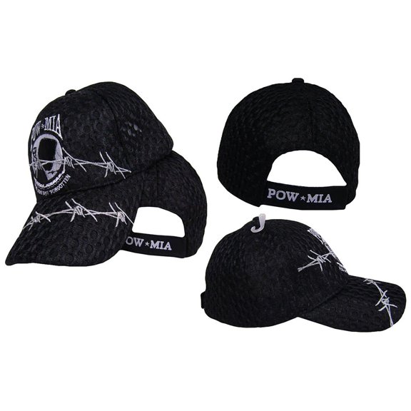 Adult POW*MIA With Barbed Wire Adjustable Black Mesh Curved Bill Hat Cap