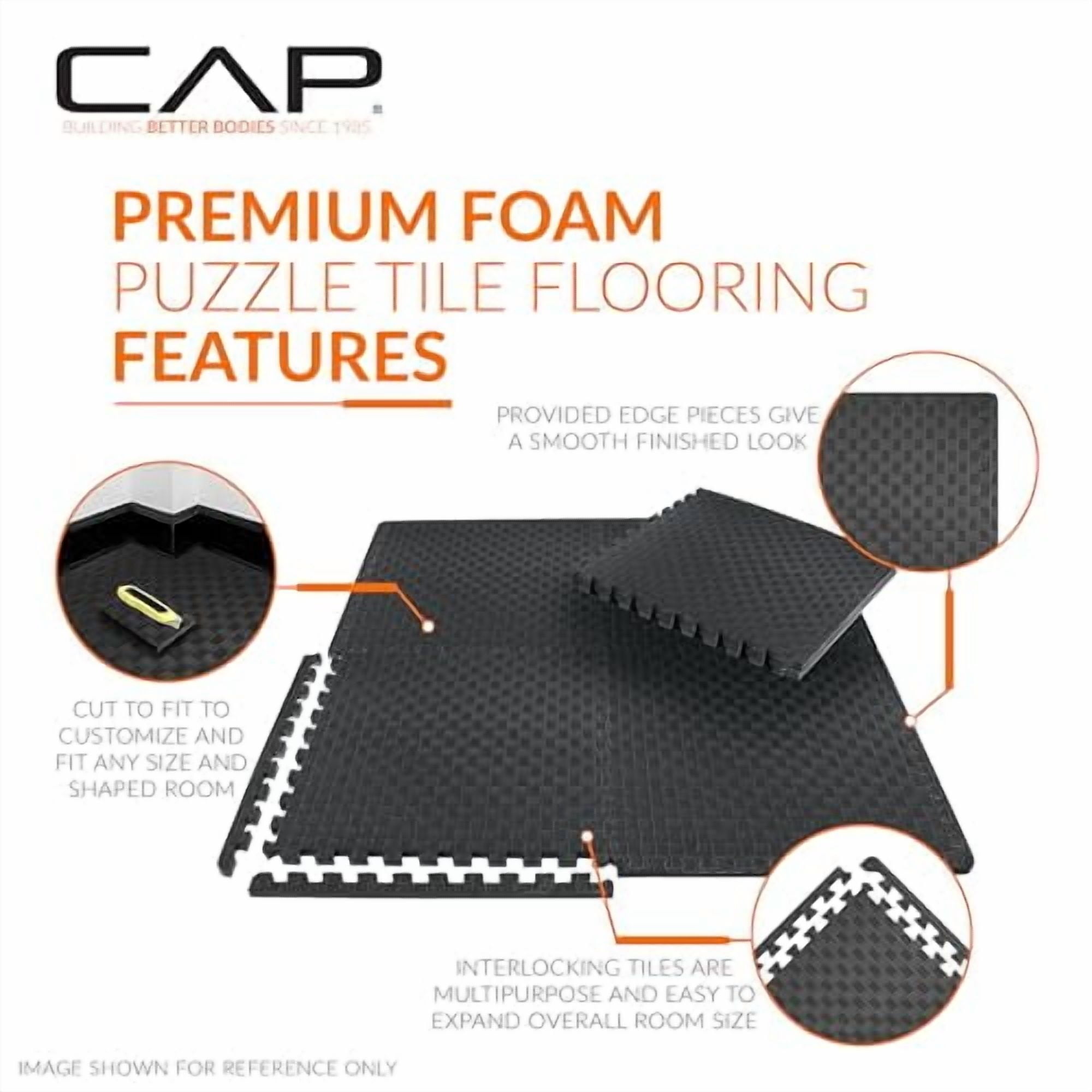 CAP BARBELL INTERLOCKING EVA FOAM EXERCISE PUZZLE MAT 24" X 24" - TATAMI - BLACK