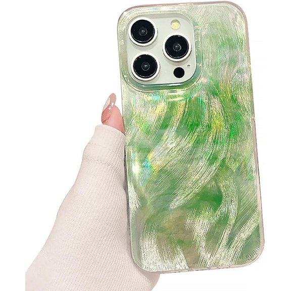 Gradient Green Feather Yarn Aesthetic Shockproof TPU Case Compatible with iPhone Case (iPhone 11)