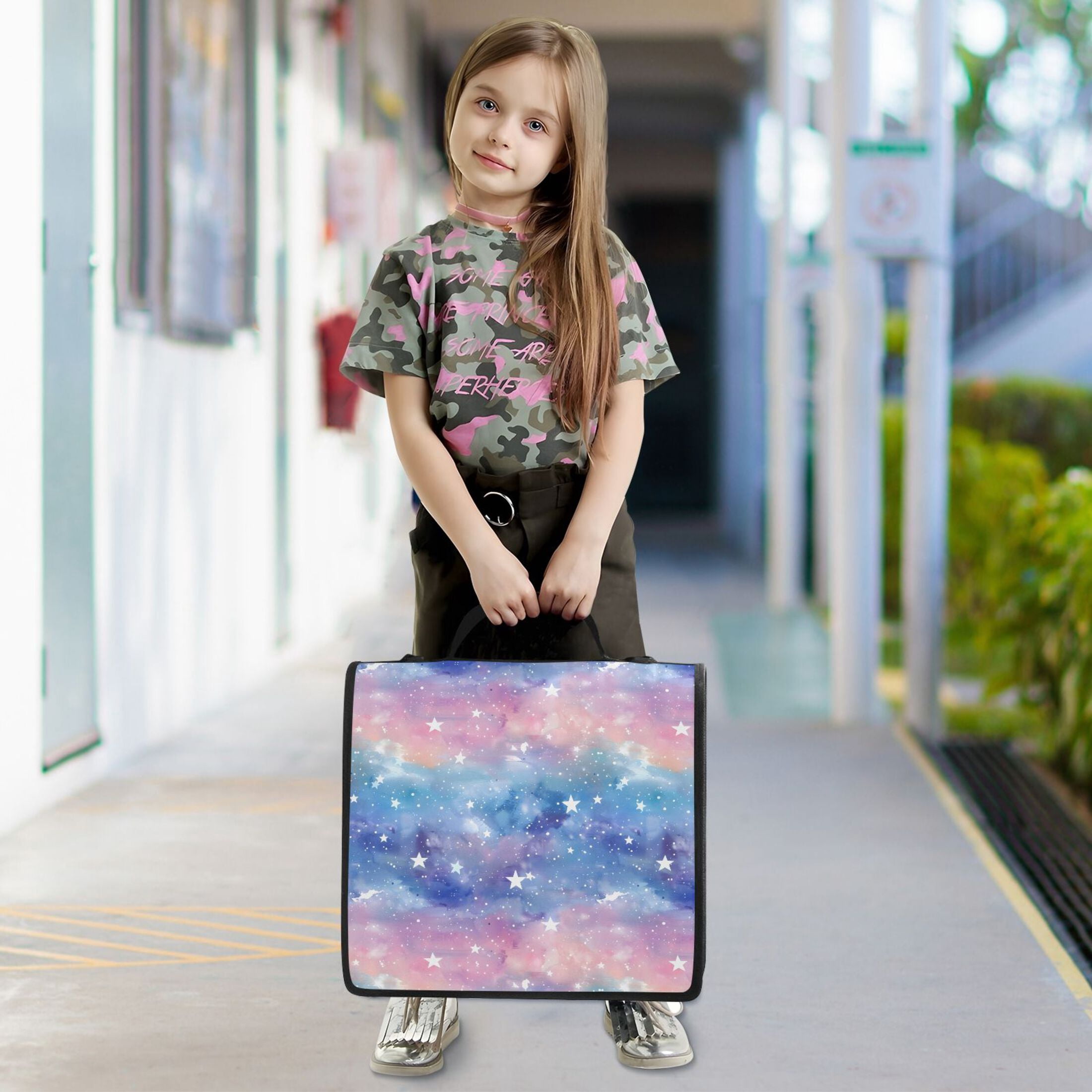 Zipper Binder Blur Blue Purple Stars 1.5 Inch Binder Folder Bag with Shoulder Strap and Handle