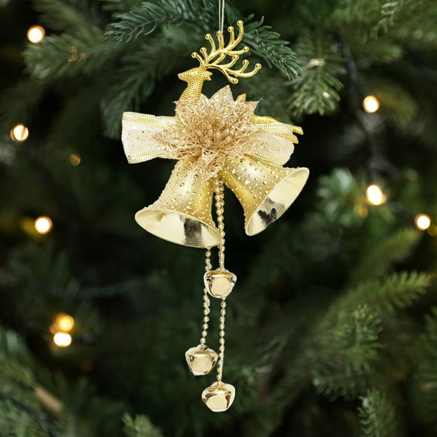 Hogar y cocina, Decoración del hogar, Adornos navideños de campanas de ciervo, lazos de flores artificiales, adornos colgantes, juego de adornos festivos para árboles, decoración para fiestas en el ho