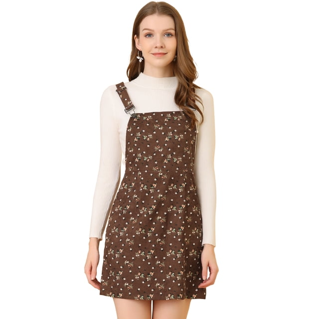 INSPIRE CHIC Vestido Floral Mono Correa Ajustable Falda De Tirantes Pana Para Mujer Marrón S