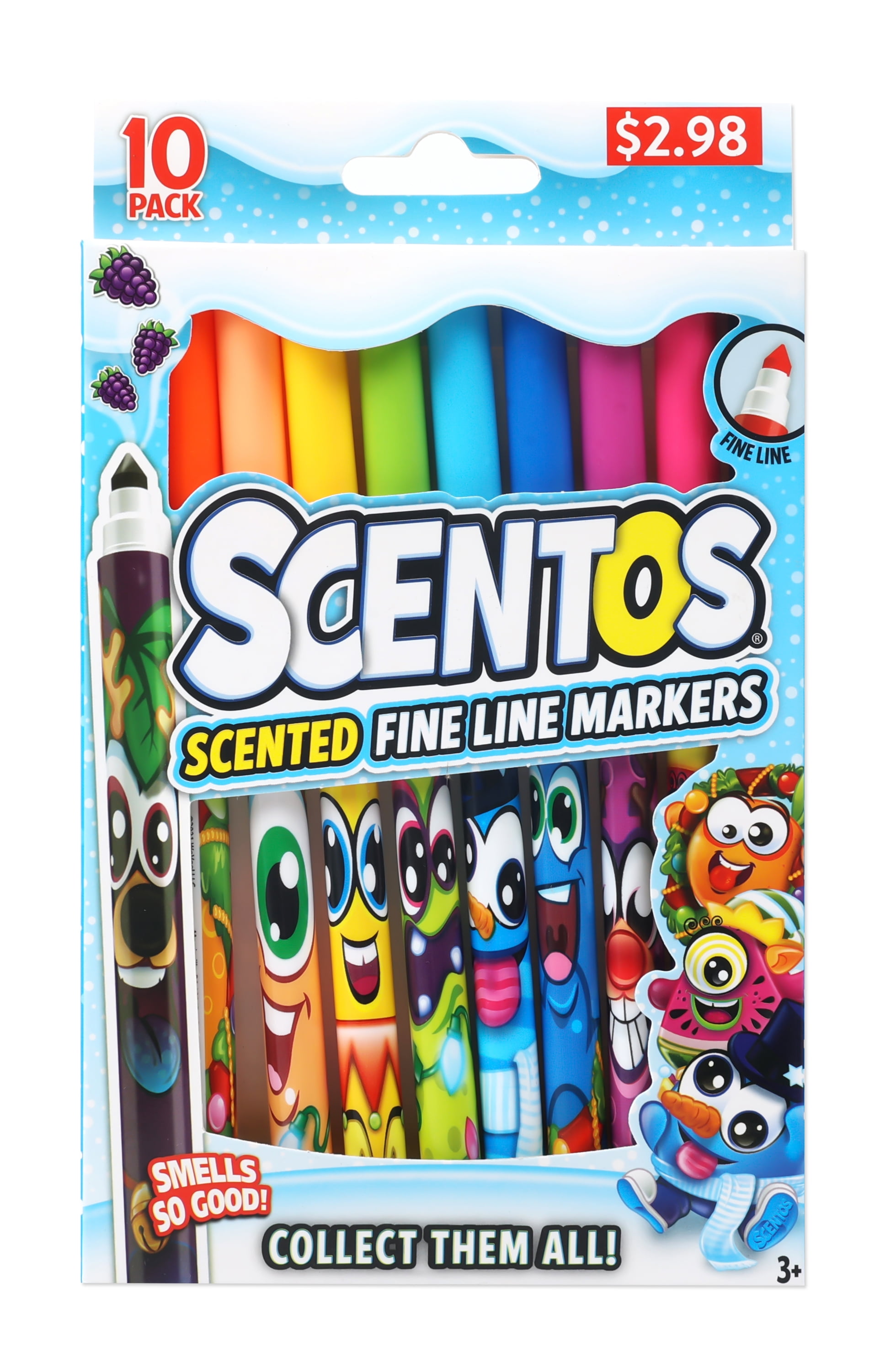 Scentos Scented 10ct Christmas Themed Fine Line Markers - Great Stocking Stuffer - Ages 3+ - Fineline Markers