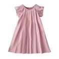 thumbnail image 2 of Spazoro Kids Girls A Line Dresses, Stretchy Wrinkle Solid Color New Style Short Sleeve Princess Dress for Child Girls Pink Size 4 T, 2 of 7