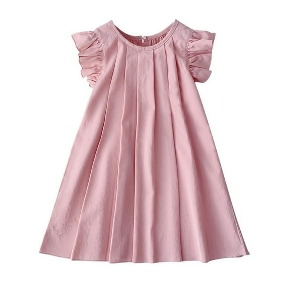 Odeerbi Toddler Girls Summer Pleated Dress Cute Ruffle Sleeve Tank Dress Kids Solid Color Sleeveless A Line Sun Dress Toddler Girls Clothes
