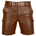 thumbnail image 2 of Akafmk Mens Leather Cargo Shorts Fashion Solid Color Button Multi Pockets 5" No Belt Shorts Pants XXL, 2 of 4