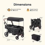 HARPPA Foldable Wagon Stroller for 2 Toddlers with Pull & Push Handle, Canopy, 32.9lbs, Black