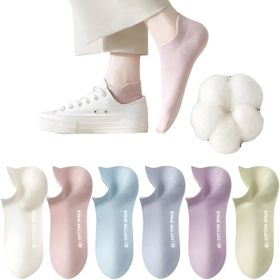 TELOLY 6 pairs 100% Cotton Thin Socks Women No Show Casual Lightweight Low Cut Ankle Socks Non Drop Heel Soft Breathable 4-8.5