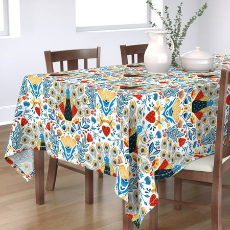 

Cotton Sateen Tablecloth 70 x 120 - Maximalist Folk Peacock Damask Butterfly Floral Print Custom Table Linens by Spoonflower