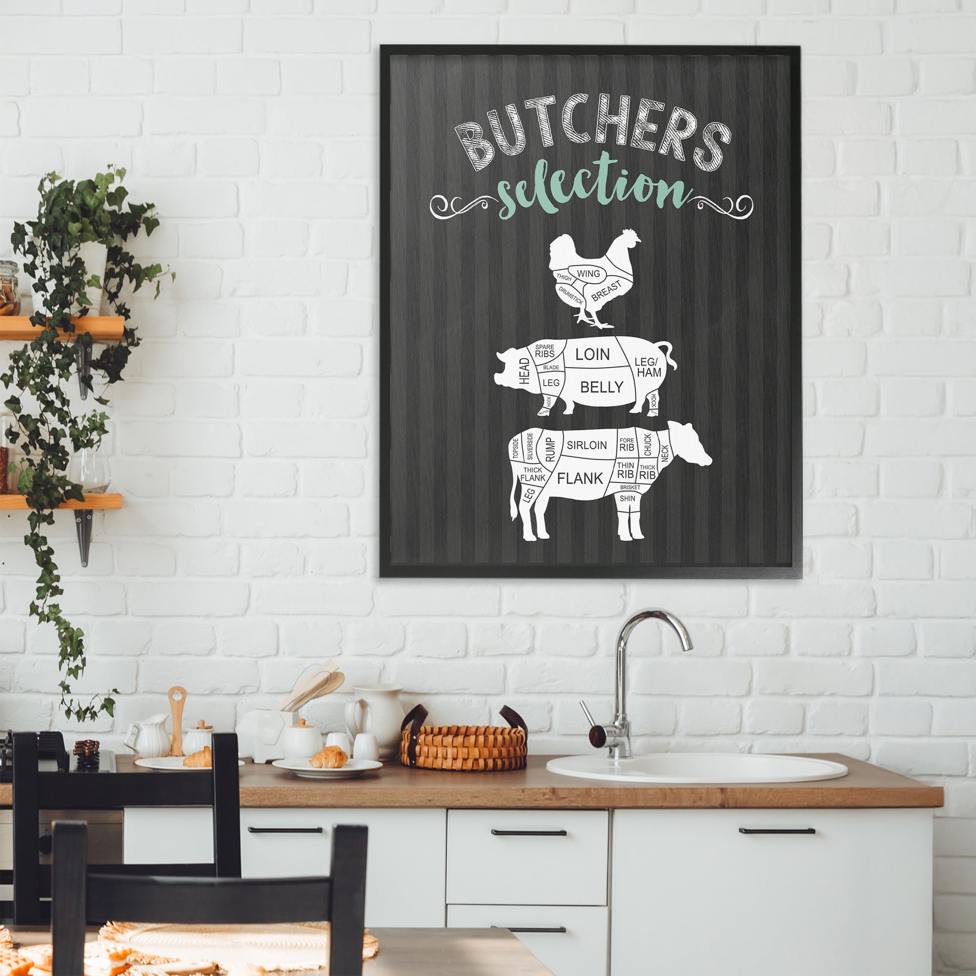 Butchers Selection Animal Sections Black Framed Giclee Art, design by Lettered and Lined