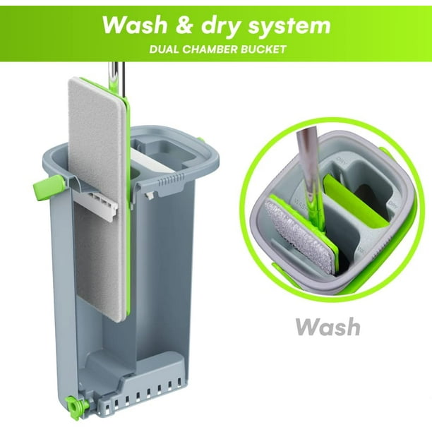 Easy Gleam Mop and Bucket Set. Microfiber Flat Mop with Stainless Steel