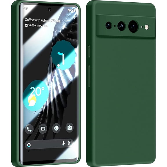 for Google Pixel 7 Pro Case, with Full Camera Cover Protection，Liquid Silicone Slim Shockproof Protective Phone Case [Microfiber Lining] (Alpine Green)…