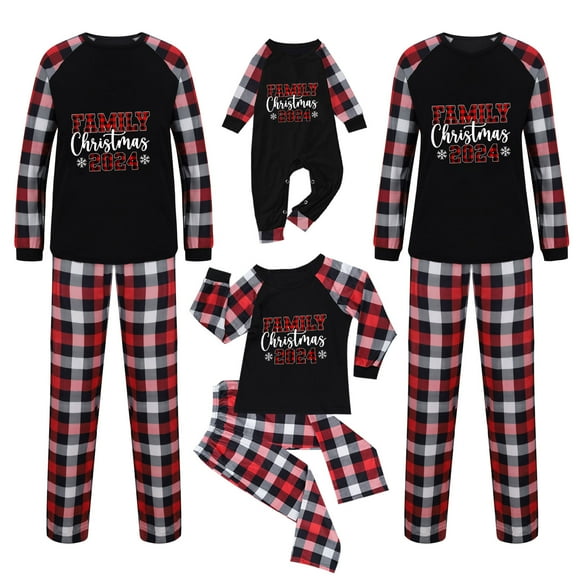 Odeerbi Christmas Pajamas for Family Plaid Holiday Long Sleeve Family Christmas Pajamas Matching Sets Dad Fashion Plaid Print Tops Pants Sleepwear Xmas Family Matching PJs Set Black