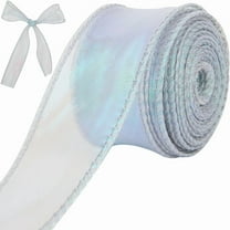 1-3/5” Iridescent Organza Sheer Ribbon Silver Holographic Tulle Gift Ribbon Handmade Decorative Chiffon Fabric for Gift Wrapping Wedding Flower Bouquet Christmas Wreaths Xmas Crafts Hair