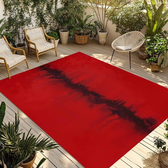 Red Black Ombre Outdoor Rug for Patio/Deck/Porch, Non-Slip Large Area Rug 4 x 6 Ft, Modern Abstract Art Indoor Outdoor Rugs Washable Area Rugs, Reversible Camping Rug Carpet Runner