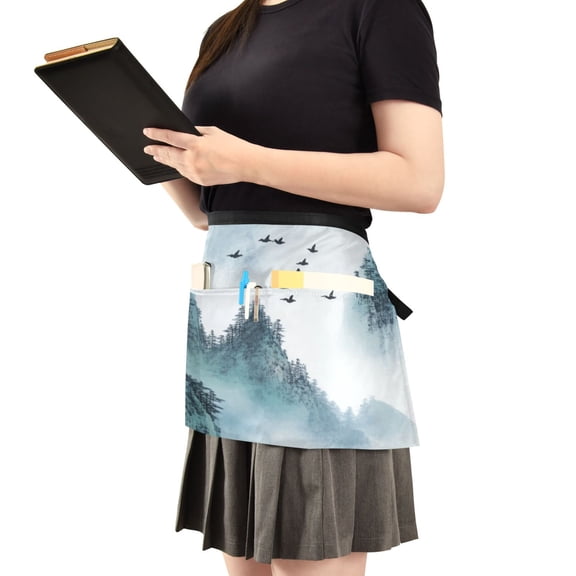 Natural Scenery Server Apron with 3 Pockets Waist Apron for Waiter Waitress