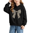 thumbnail image 4 of Girls' Leopard Bow Graphic Pullover Hooded Sweatshirt, Long Sleeve Relaxed‑Fit Kids Hoodie, Casual Printed Tops for Daily Play and Cool‑Weather Outdoor Activities Black 7-8T, 4 of 7