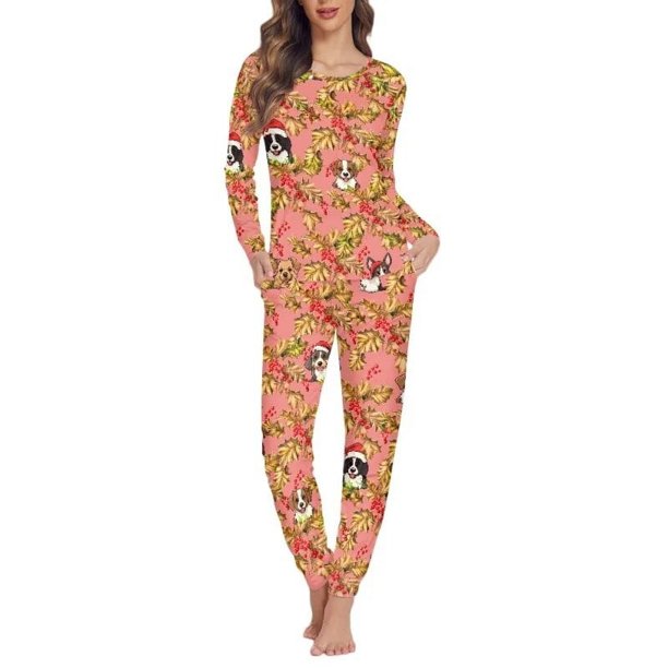 Conjunto de pijama de dos piezas, ropa de dormir de manga larga, informal, elegante, a la moda, con estampado a pedido, regalos de Navidad y otoño