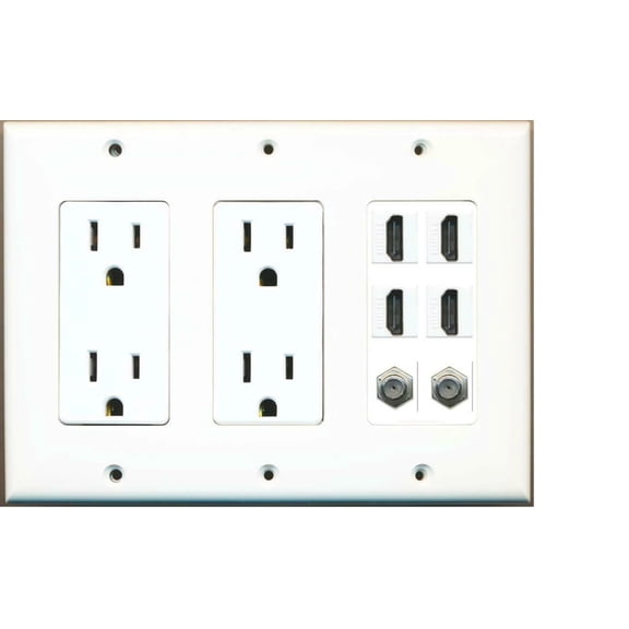 Ultra Spec Cables 2 15A Power Outlets 4 HDMI and 2 Coax Wall Plate