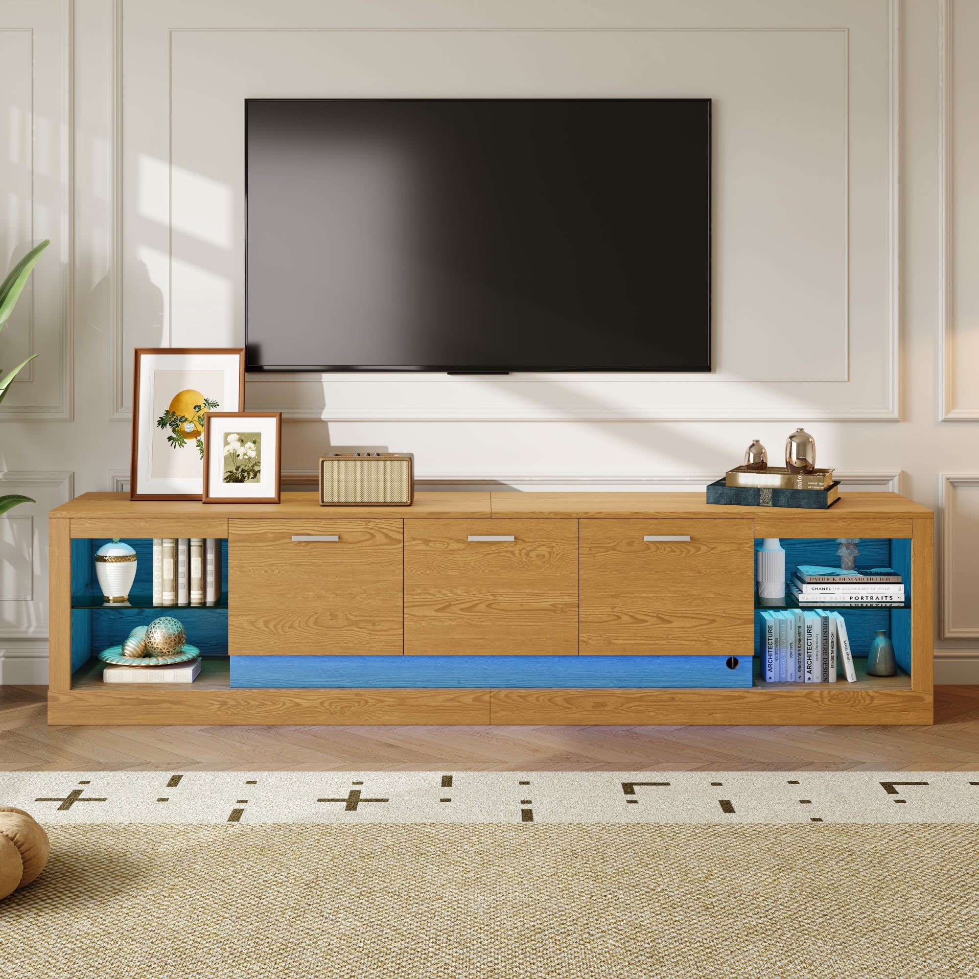 Euroco 78'' Modern TV Stand with 6 Cabinets& 2 Open Compartments, Entertainment Center for TVs up to 90'', Television Console for Living Room, Bedroom, Home Theatre