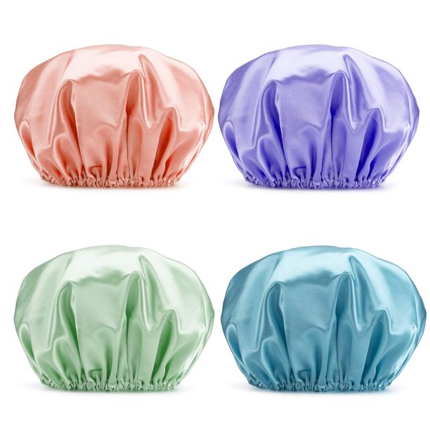 Paquete de 4 Gorros de Ducha para Mujer Gorro de Ducha EVA Reutilizable, Doble Protección Elástica, Tamaño Mediano
