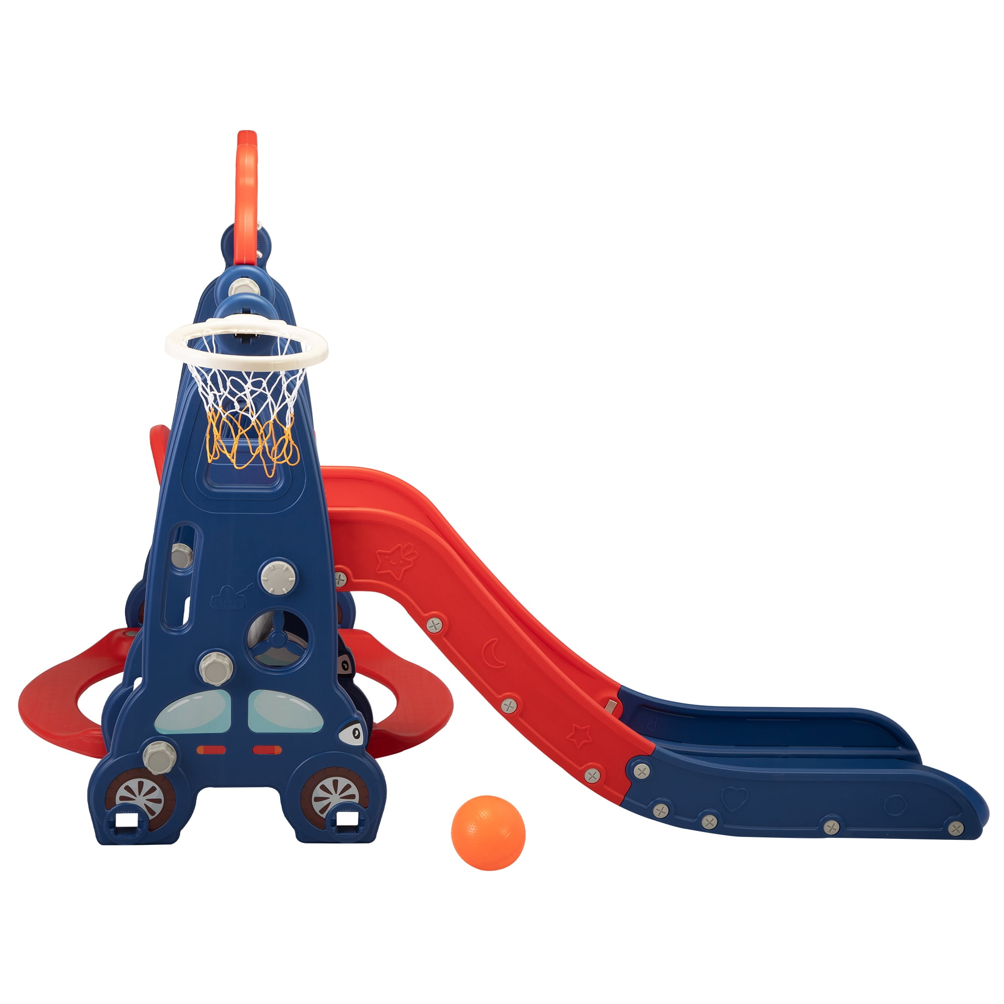 Kepooman 3 in 1 Toddler Slide, Swing Set with Basketball Hoop for Boy and Girl, Red Blue Kepooman 3 in 1 Toddler Slide, Swing Set with Basketball Hoop for Boy and Girl, Red Blue