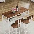 thumbnail image 3 of UHOMEPRO 3 Piece Counter Height Table Set, Modern Bar Table and Chair Set with Storage Rack, Wooden Kitchen Table Set of 3, Wood Top Pub Table & Chair Set for Kitchen Apartment Bistro, Brown+White, 3 of 8