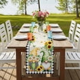thumbnail image 4 of Table Runners 70 Inches Long Dress Scarves, Sunflower Gnomes Farmhouse Coffee/Dining/Kitchen Table Decor, Holiday Table Runner, Spring Farmhouse Vintage Daisy Leaf Plaid 13x70 Inch, 4 of 9