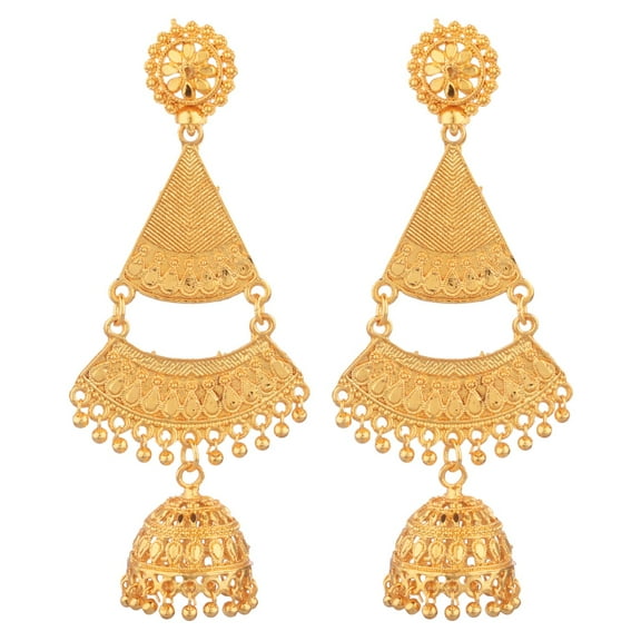 Efulgenz Indian Jewelry Traditional Gold Tone Jhumka Jhumki Tassels Big Dangle Earrings for Women