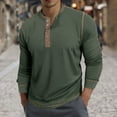 thumbnail image 2 of SERTG Men Casual Tops Fashion Half Button Solid Color Breathable Long Sleeve Round Neck Blouses Shirts Spring Fall Thin Tops(Army Green,M), 2 of 7