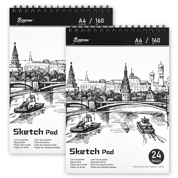 OMEYA Sketchbook 8.5"x11", 160gsm No Bleed Drawing Pad, Mixed Media Sketch Book for Pencil, Marker, Light Watercolor, 2 Pack Spiral Bound Sketch Pads for Drawing & Sketching, 24 Sheets/pad
