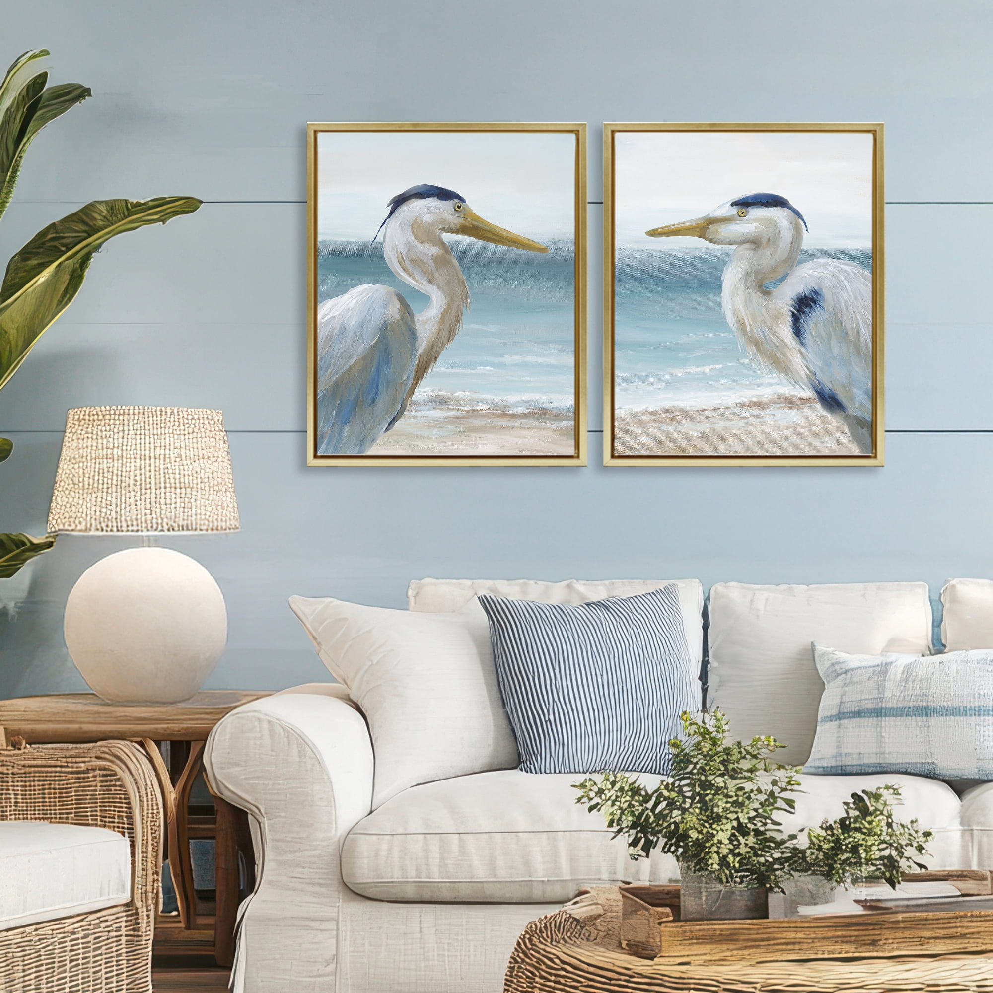 Stupell Industries Tranquil Gaze Herons 2 Piece Gold Framed Floater Canvas Set, design by Nan