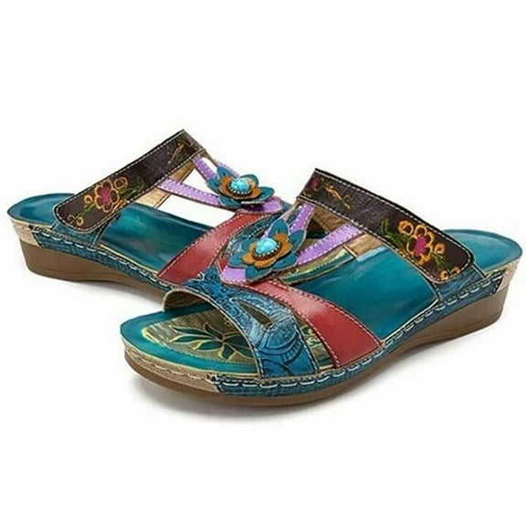 Pntutb Womens Sandals Clearance,Ladies Clearance,Summer New Plus Size Female High Heel Ethnic Flower