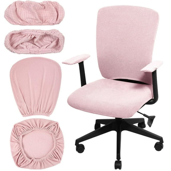 4 Pcs Office Chair Covers Set Stretchable Protective Slipcovers Desk Chairs, Armrests & Backrest Universal Fit (Pink) - Home Offices Gaming Setups