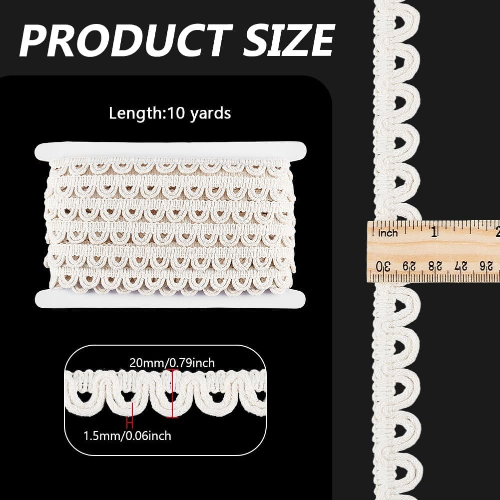 10 Yards Cotton Lace Trim with Elastic Button Loop 4/5" Beige Sewing Trim Gimp Braid Fringe Trims