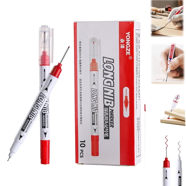 Marqueur à Pointe Longue pour Trous Profonds, Boîte Rouge, 10 Pcs Stylos Marqueurs à Tête Longue pour Trous Profonds Marqueur à Tête Longue pour Trous Profonds Marqueurs à Portée de 20 mm Marqueurs à Pointe Longue 10 ml