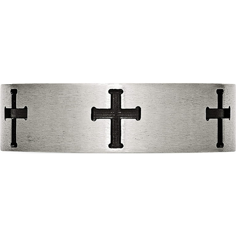 Stainless Steel Brushed Polished Black IP-plated Crosses 7mm Band Stainless Steel Brushed Polished Black IP-plated Crosses 7mm Band