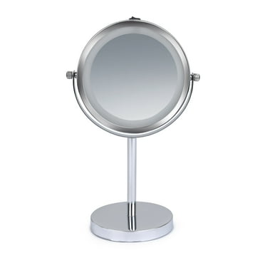 Vanity Mirror with LED Lights 1x & 3x Magnification, Double-Sided LED Lighting Chrome Finish, Battery Operated 5.75-Inch Diameter