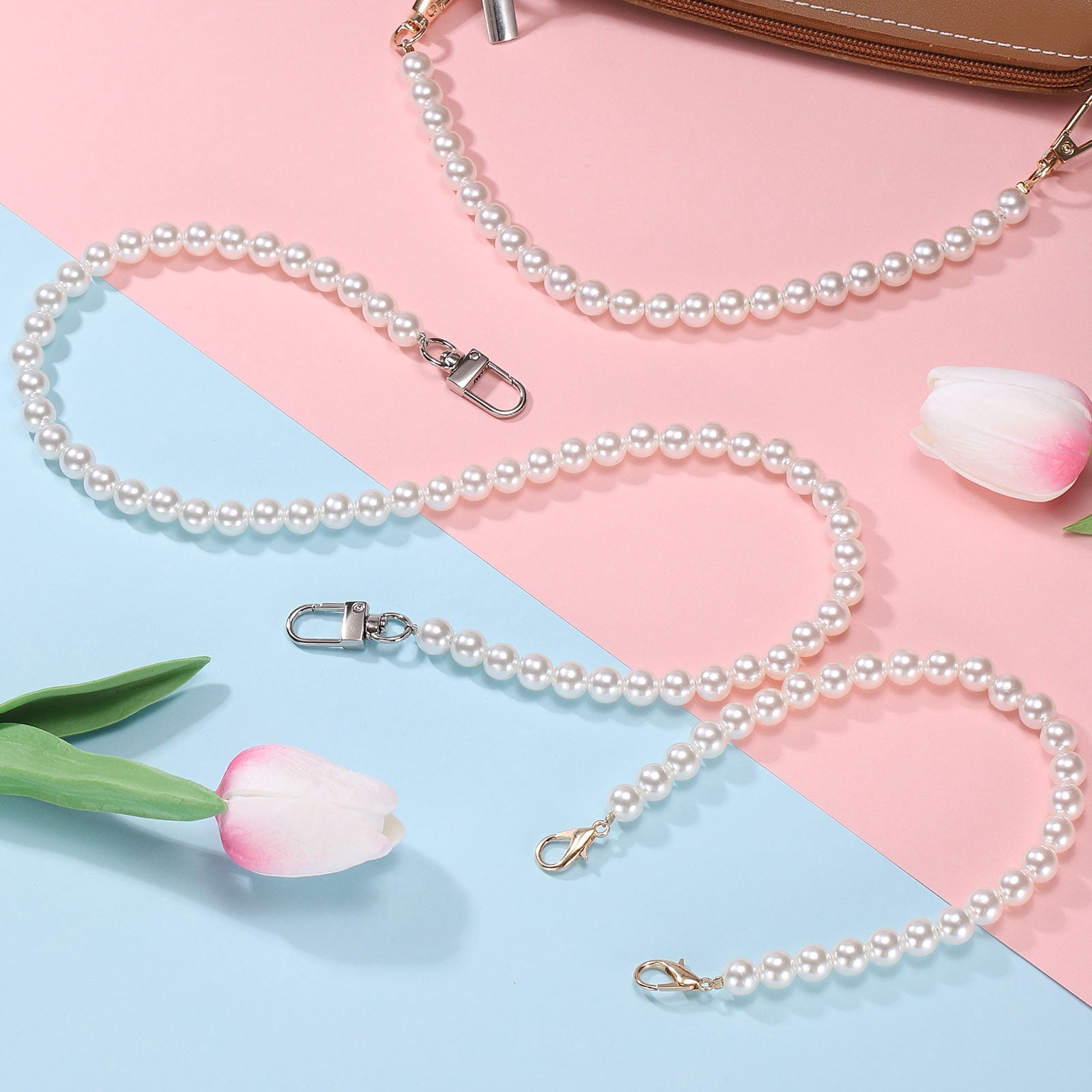 Unique Bargains Pearl Purse Strap Replacement Chain Silver 12"