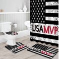 thumbnail image 3 of FMSHPON Retro American Flag StarsStripes 4 Piece Bathroom Set Shower Curtain Bath Rug Contour Mat and Toilet Lid Cover, 3 of 7