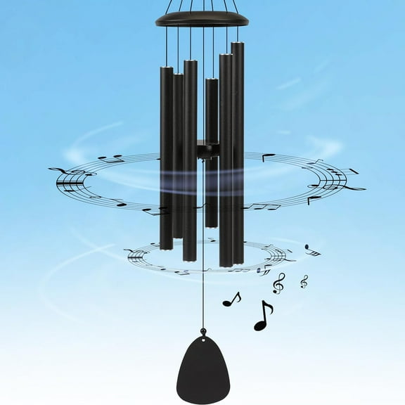 KJRIVER Black Anodized Aluminum Wind Chimes,26'' Memorial Sympathy 5 Metal Tubes Garden Decor
