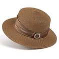thumbnail image 4 of UTSJKR Womens Flat Crown Fedora Hat with Ruched Satin Rhinestone Buckle Band for Summer Date Night Garden Picnic Lakefront Walk Elegant Foldable Headwear Khaki, 4 of 6