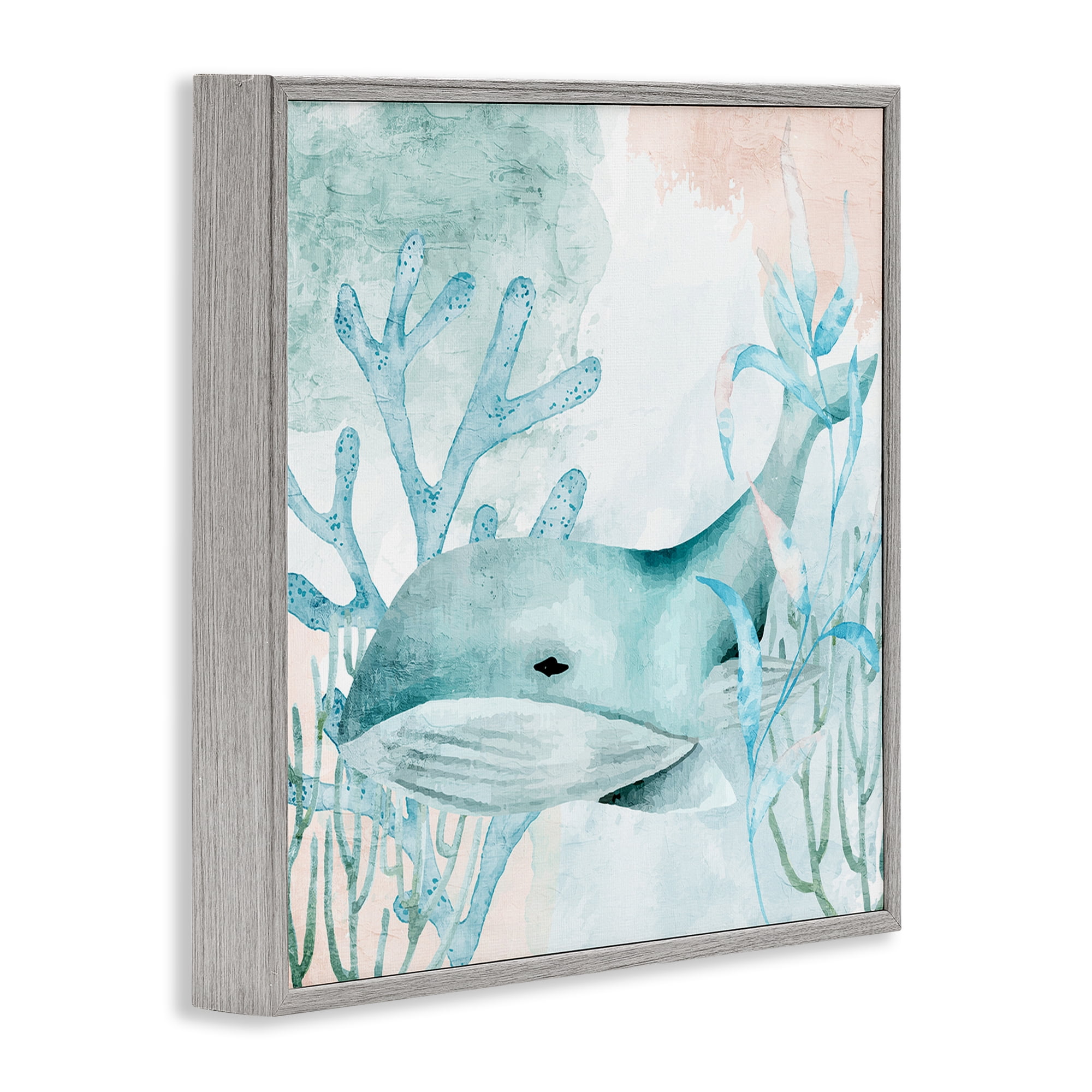 Stupell Industries Whale Sea Swim Gray Framed Giclee Art, design by Kim Allen