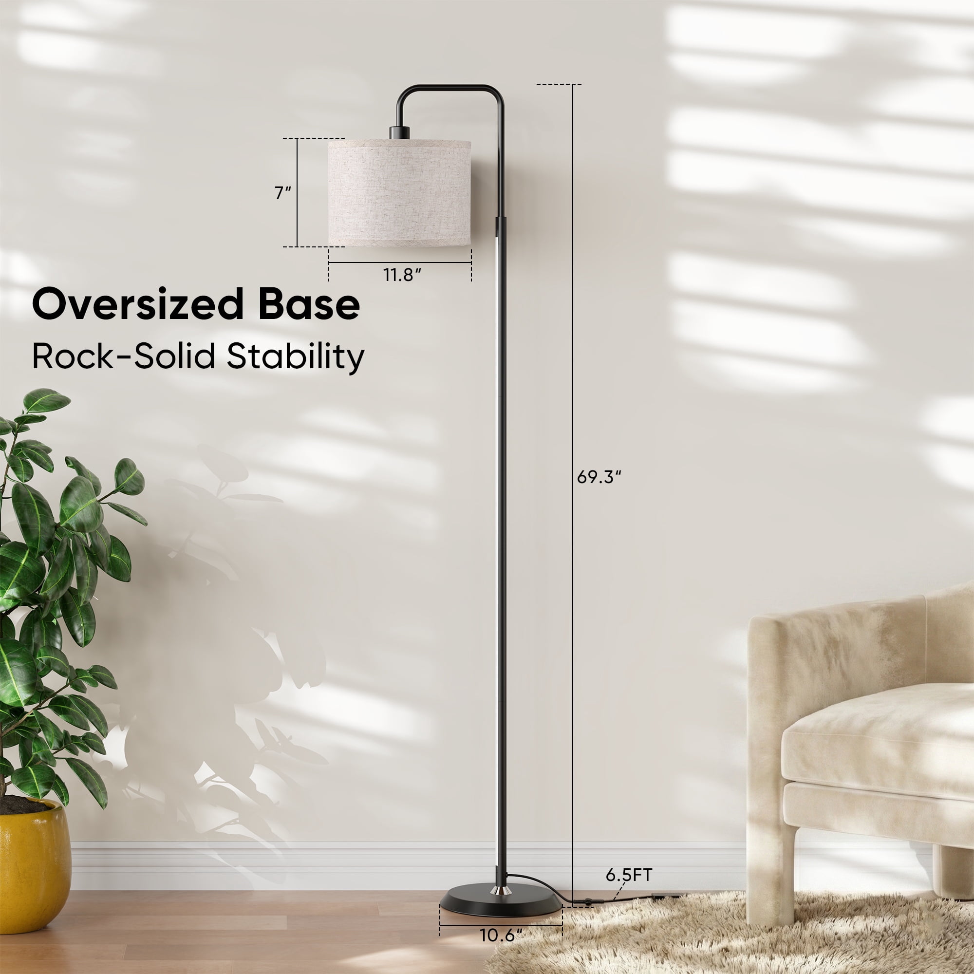 69in Smart LED Floor Lamp with APP Control & RGB Colors  Dimmable Standing Lamp for Living Room Bedroom,12W Bulb Included Timer