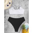 thumbnail image 5 of ZAFUL Women Swimsuit Ribbed Cutout High Cut Crop Tankini Swimwear White L, 5 of 7