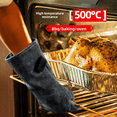 thumbnail image 3 of Guantes para barbacoa de piel de vaca resistentes al calor, 14 pulgadas, color negro, 3 of 5
