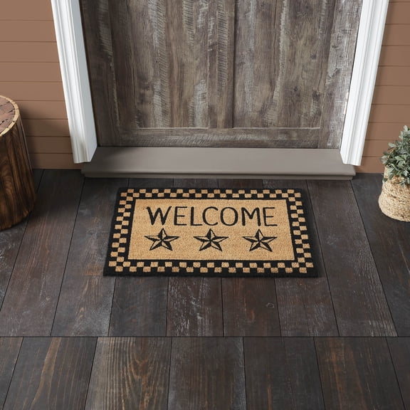 VHC Brands Black Check Stars Coir Welcome Rug Rect 20x30
