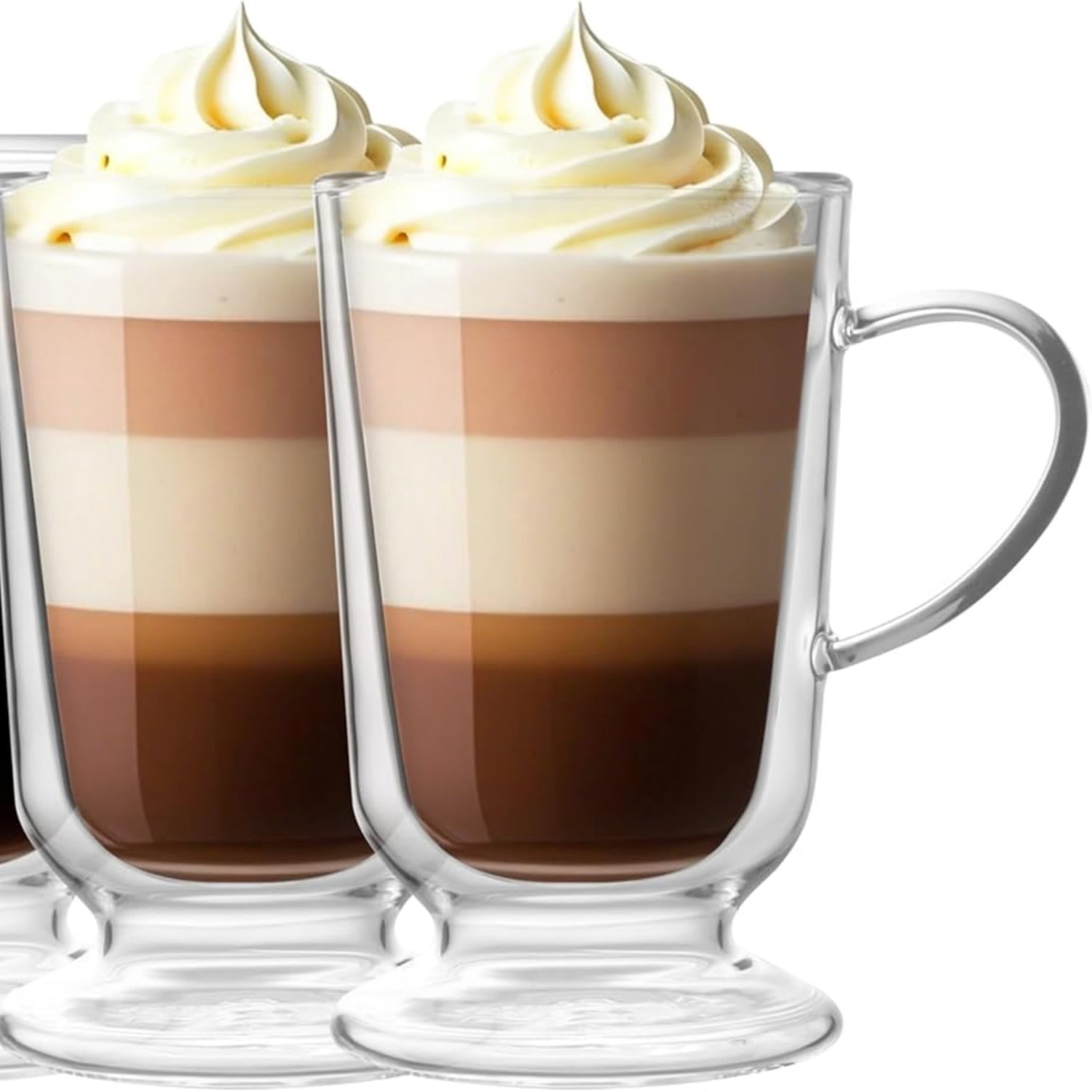 12.5 OZ Double Walled Glass Coffee Mugs with Handle Set of 4 Clear Insulated Coffee Cups for Hot Cold Beverages, Cappuccino, Latte, Tea, Espresso, Juice, Americano