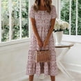 thumbnail image 5 of Eagokdc Summer Dresses for Women Crew Neck Loose Casual Beach Short Sleeve Floral Elegant Maxi Dress With Pockets Size S-2XL, 5 of 7